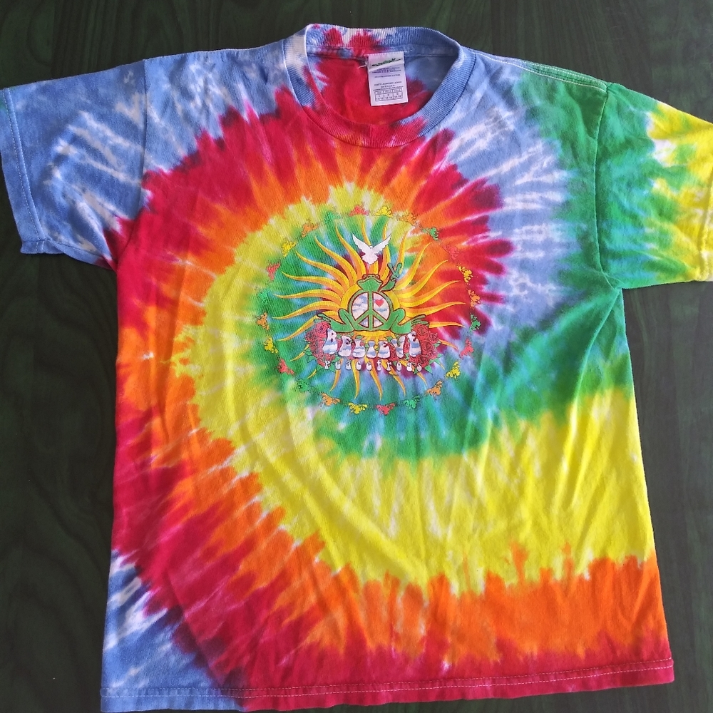 Peace Frogs Tie Dye T Shirt Youth Large